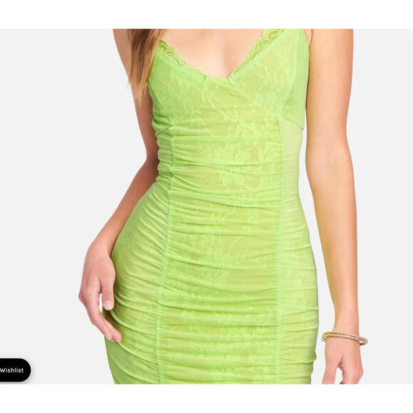 Bebe Dresses & Skirts - Y2k Bebe Lace Sheer Babydoll Bodycon Dress Xl Neon Goth Witchy Sexy Coquette